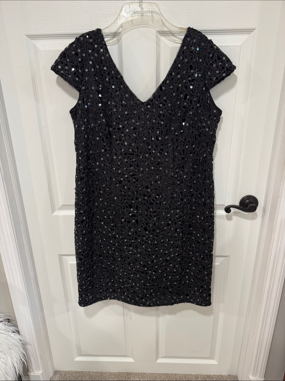 Adrianna Papell Black Sequin V-Neck Mini Dress